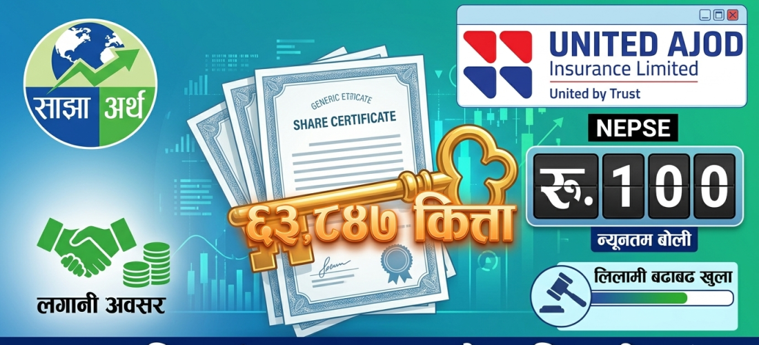 युनाइटेड अजोड इन्स्योरेन्सको अवितरित संस्थापक हकप्रद शेयर लिलामी बिक्री खुला