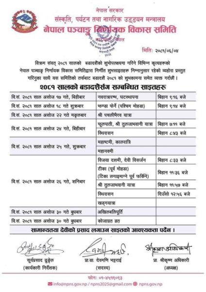 यस्तो छ यो बर्षको बडादशैंको शुभसाईत