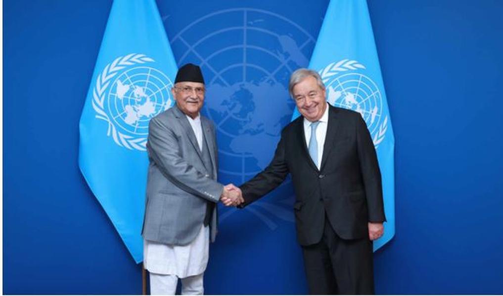 प्रधानमन्त्री ओली र राष्ट्रसङ्घका महासचिव गुटेरेसबीच भेट