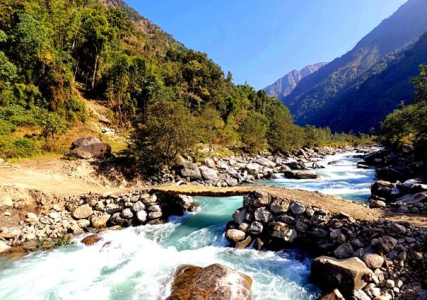 श्रमदान गरेर तमोर नदीमा काठे  पुल निर्माण