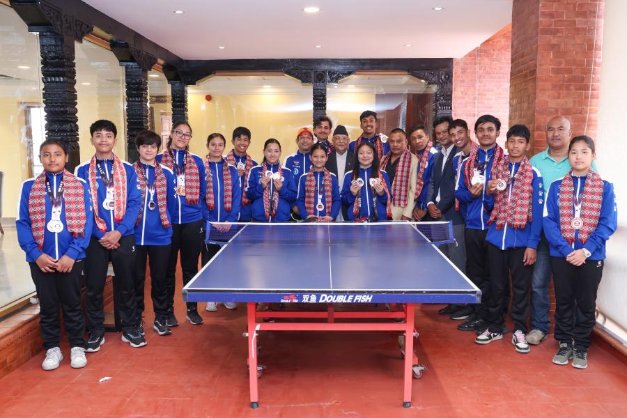 प्रधानमन्त्रीद्वारा दक्षिण एसियाली युुथ टेबल टेनिस प्रतियोगिताका विजेता खेलाडीलाई बधाई