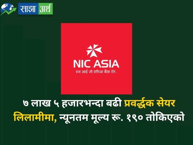 एनआईसी एशिया बैंकका प्रवर्द्धक सेयर लिलामीमार्फत बिक्रीमा, न्यूनतम मूल्य रू. १९०