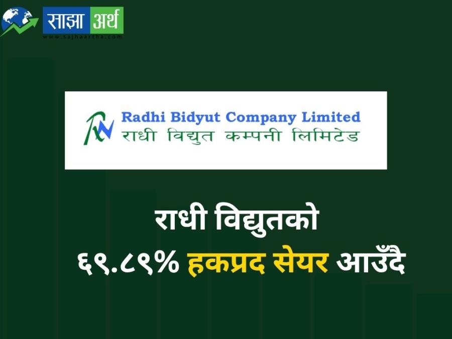 राधी विद्युत कम्पनीले ६९.८९ प्रतिशत हकप्रद सेयर जारी गर्ने प्रस्ताव
