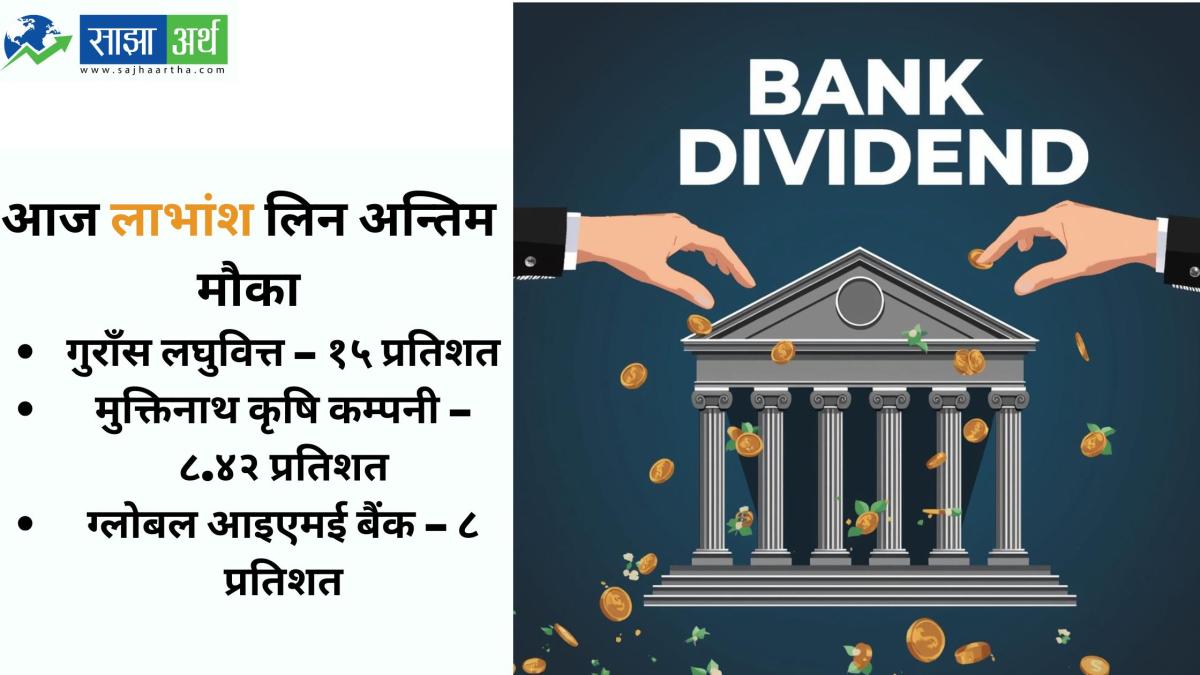 आज लाभांश लिन अन्तिम दिन : गुराँस लघुवित्त, मुक्तिनाथ कृषि कम्पनी र ग्लोबल आइएमई बैंक