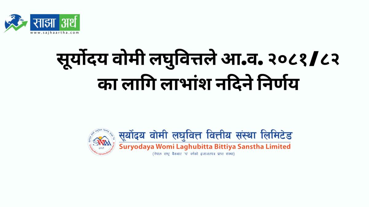 सूर्योदय वोमी लघुवित्तले आ.व. २०८१/८२ का लागि लाभांश नदिने