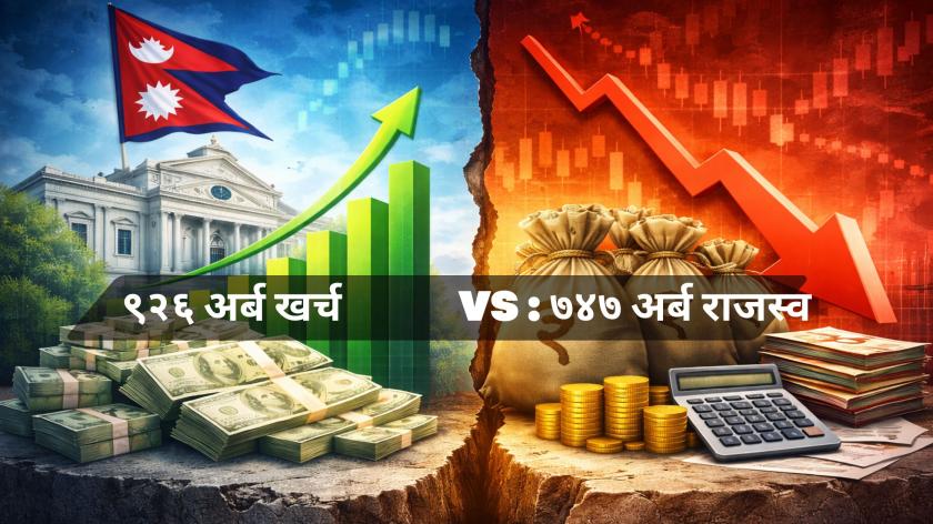 सरकारी खर्च ९२६ अर्ब नाघ्यो, राजस्व ७४७ अर्बमा सीमित